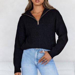 Snowfall Knitted Half Zip Sweater Black