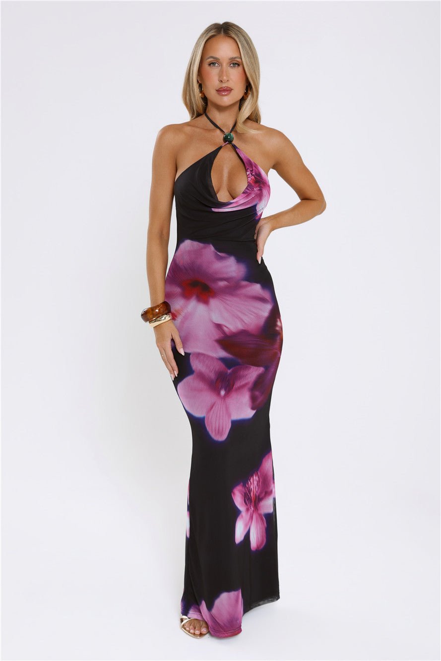 Midnight Blossoms Halter Maxi Dress Floral - Image 2