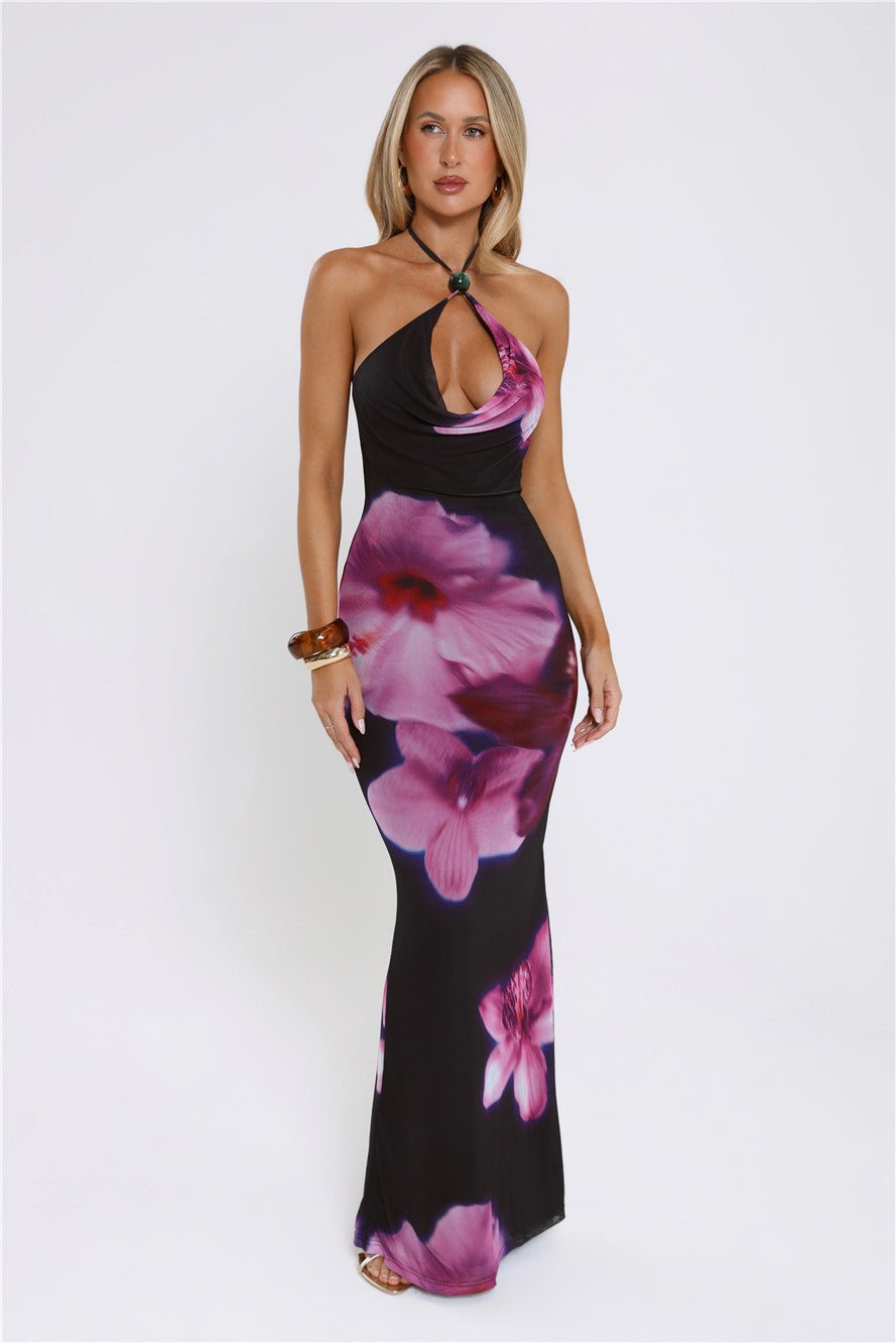 Midnight Blossoms Halter Maxi Dress Floral - Image 8