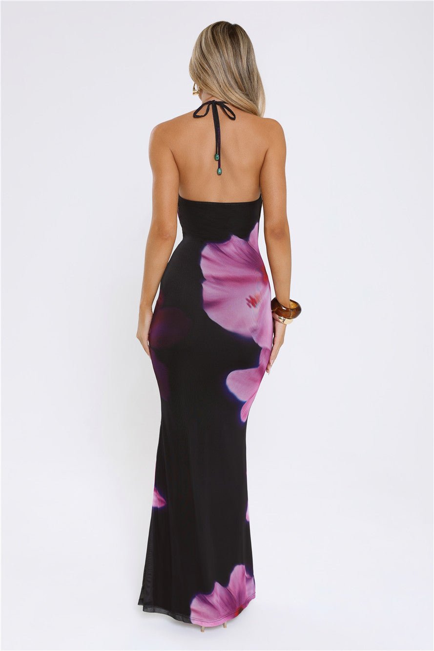 Midnight Blossoms Halter Maxi Dress Floral - Image 16