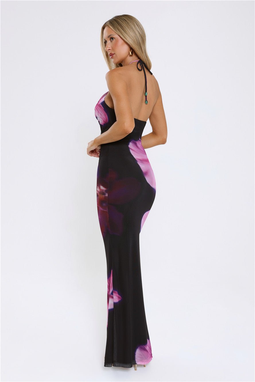 Midnight Blossoms Halter Maxi Dress Floral - Image 11