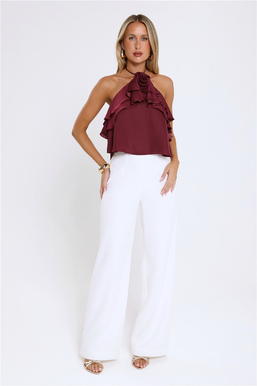 Floral Pop Halter Top Merlot