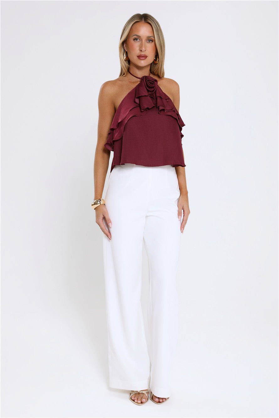 Floral Pop Halter Top Merlot - Image 3