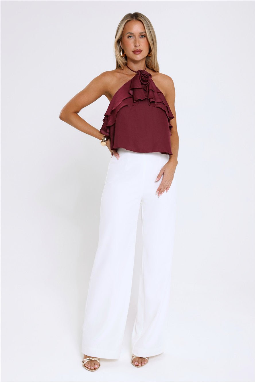 Floral Pop Halter Top Merlot - Image 5