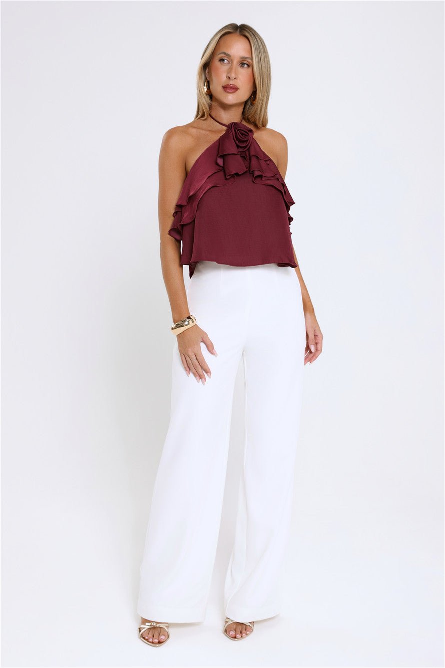 Floral Pop Halter Top Merlot - Image 6