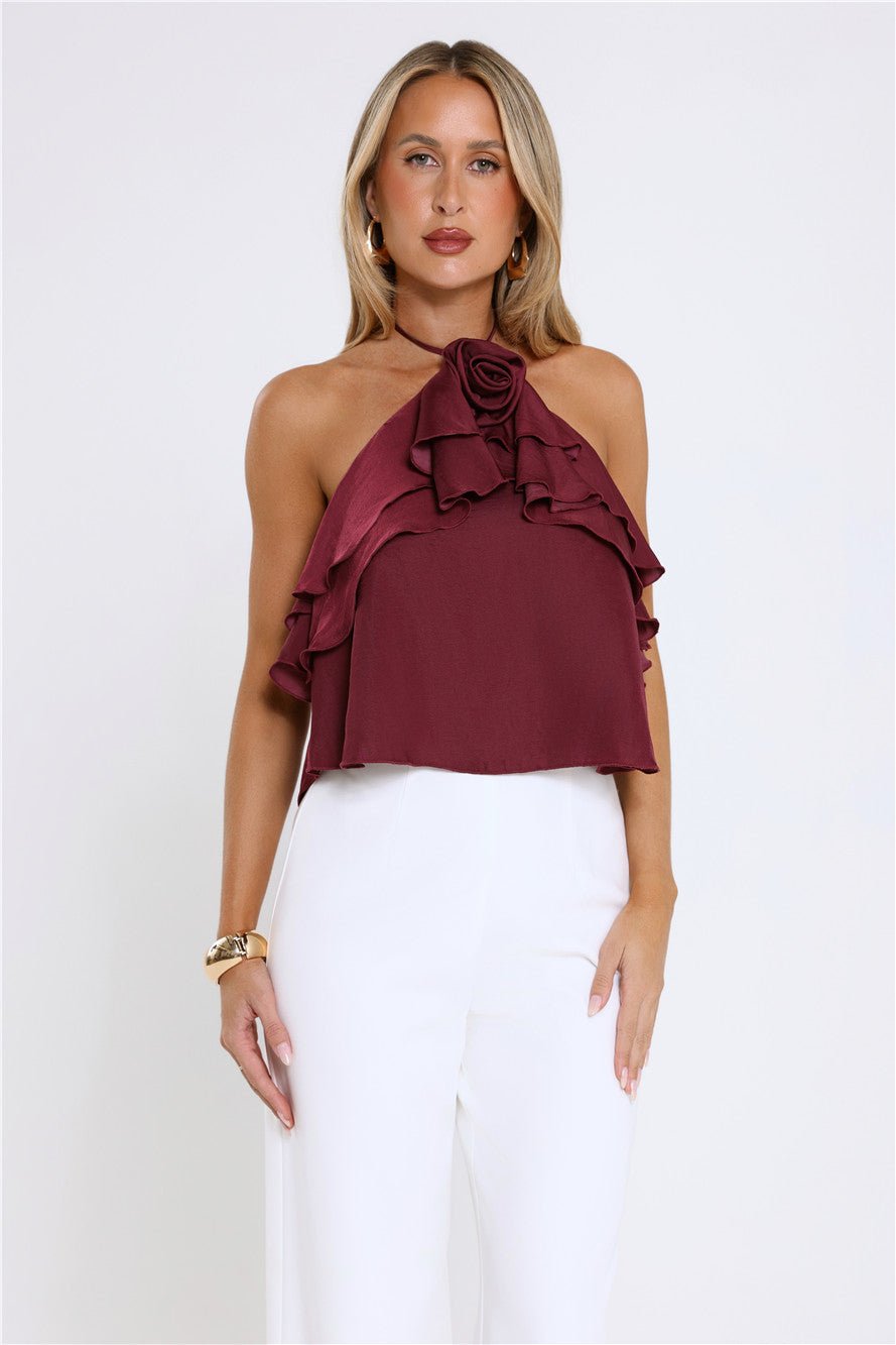 Floral Pop Halter Top Merlot - Image 4