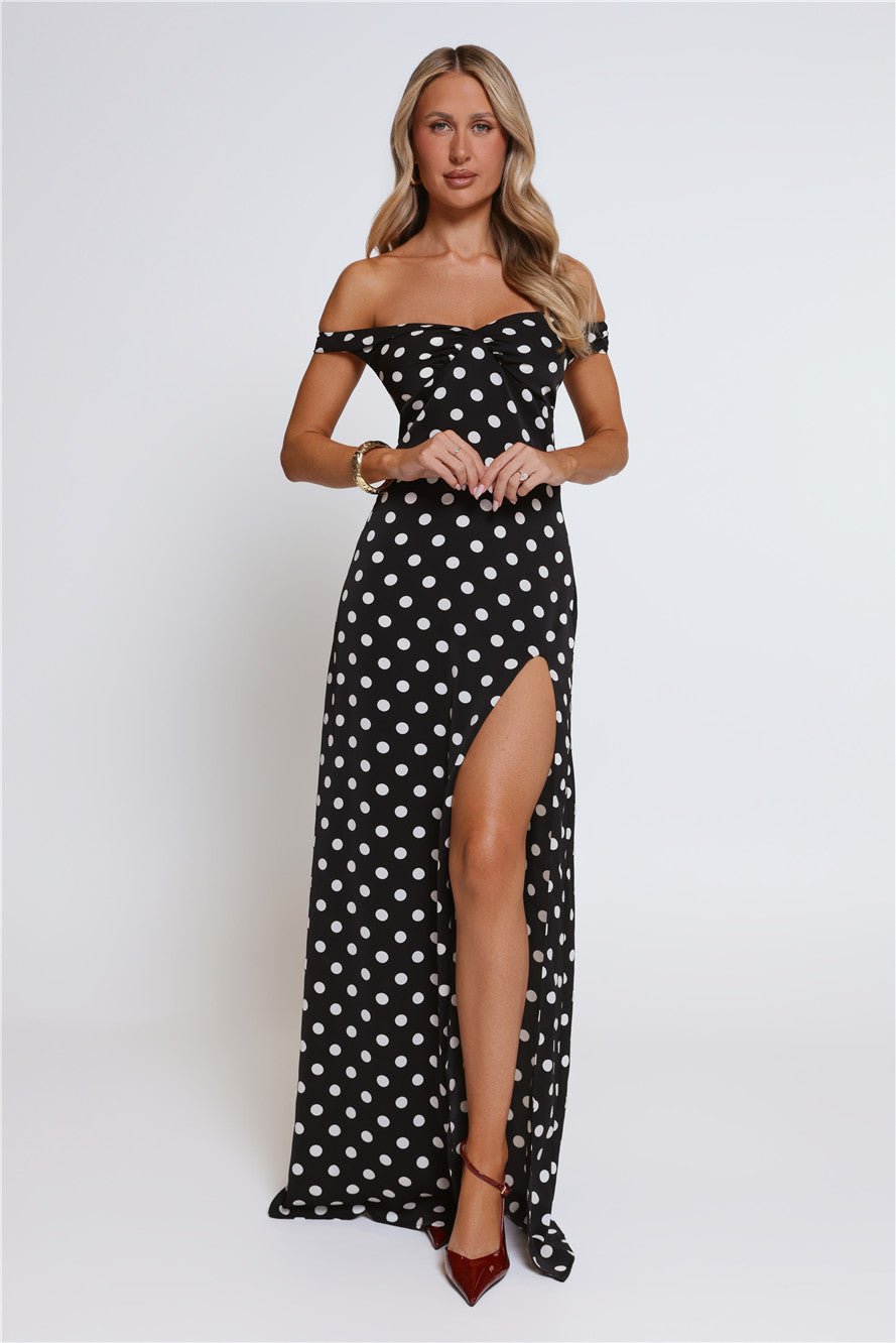 Trending Live Off Shoulder Polka Dot Maxi Dress Black - Image 5