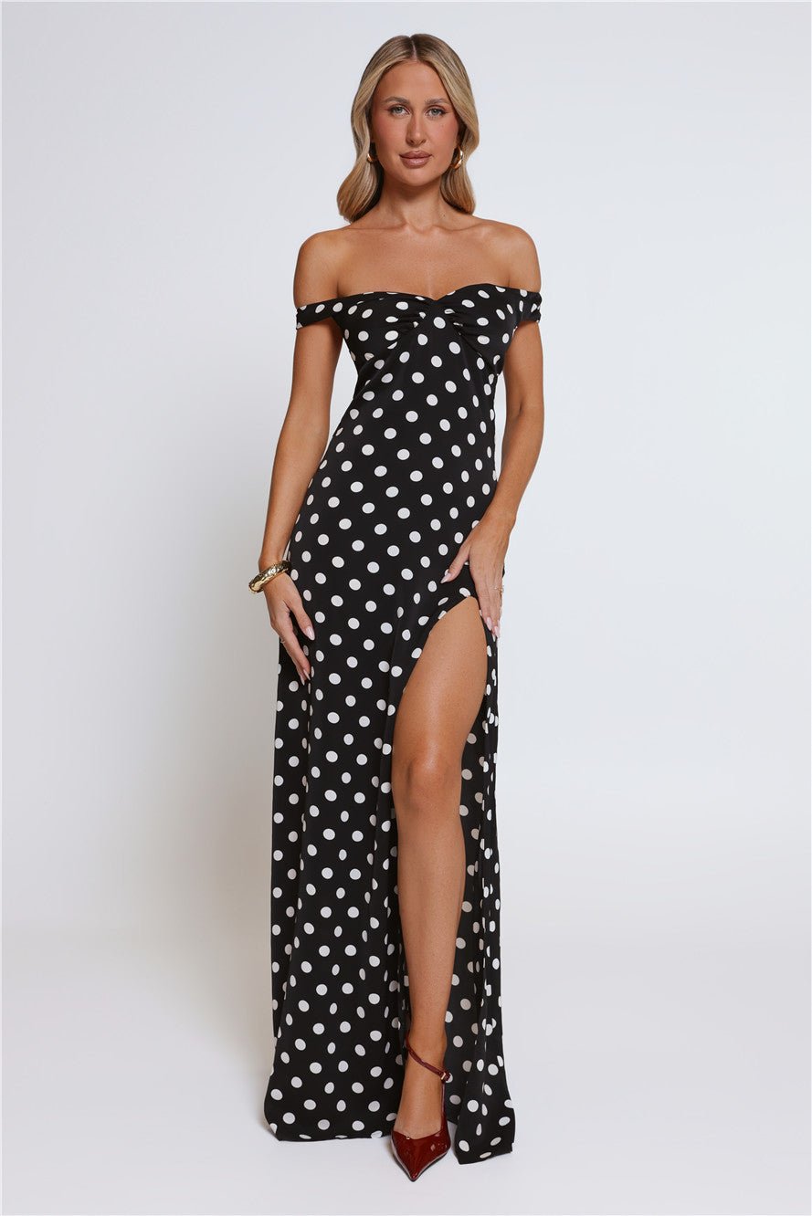 Trending Live Off Shoulder Polka Dot Maxi Dress Black - Image 7