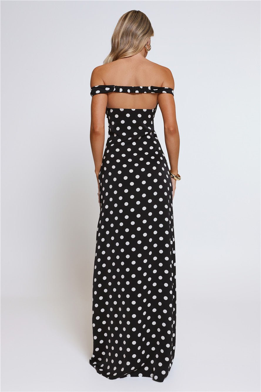 Trending Live Off Shoulder Polka Dot Maxi Dress Black - Image 10