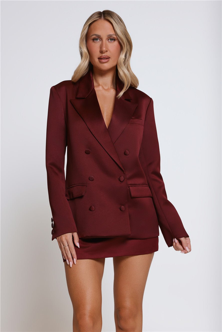 Boss Babe Energy Satin Blazer Wine - Image 2