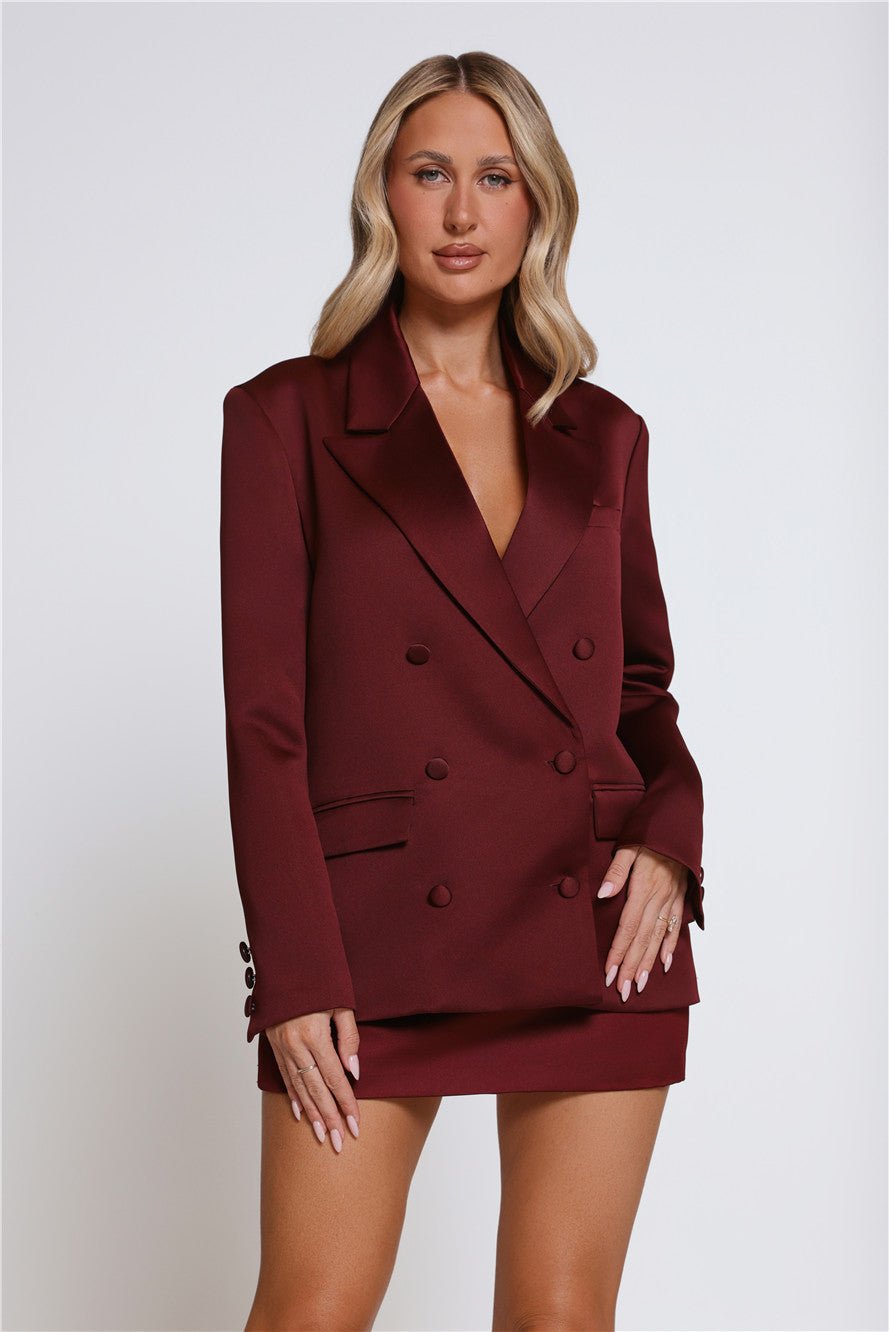 Boss Babe Energy Satin Blazer Wine - Image 4