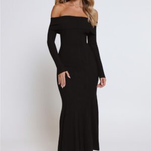 After Hours Aura Knit Off Shoulder Maxi Dress Black