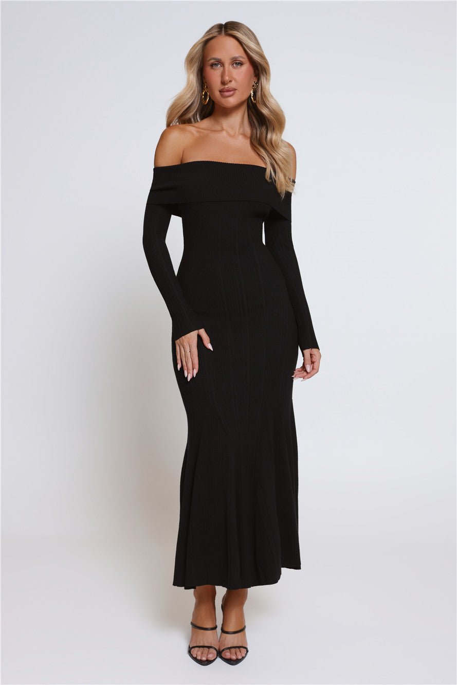After Hours Aura Knit Off Shoulder Maxi Dress Black
