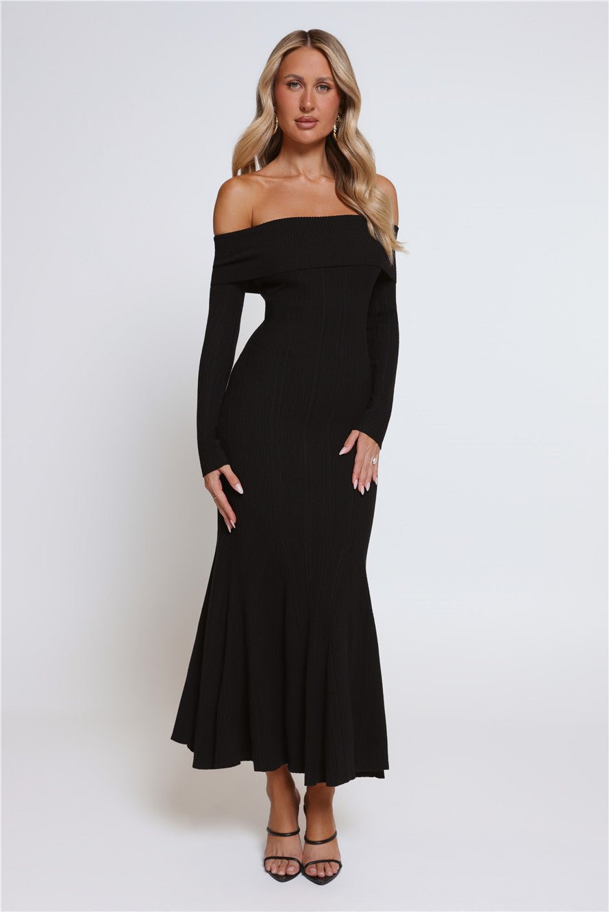 After Hours Aura Knit Off Shoulder Maxi Dress Black - Image 4