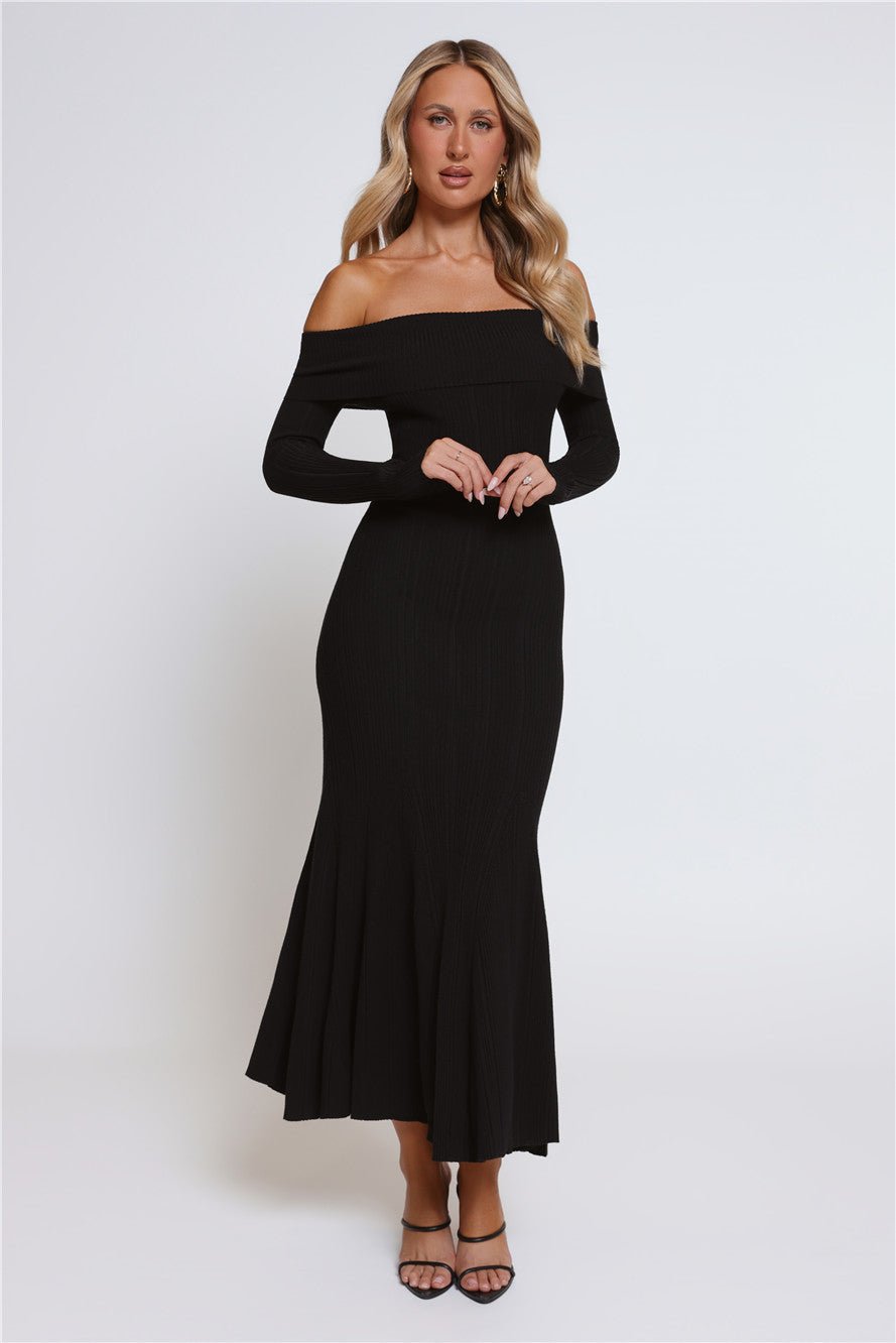 After Hours Aura Knit Off Shoulder Maxi Dress Black - Image 2