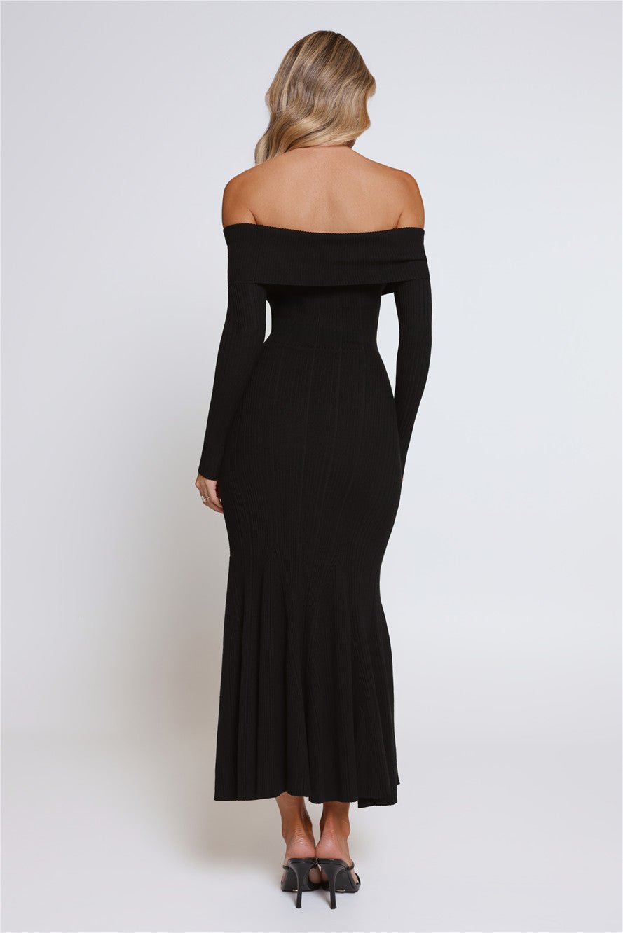 After Hours Aura Knit Off Shoulder Maxi Dress Black - Image 6