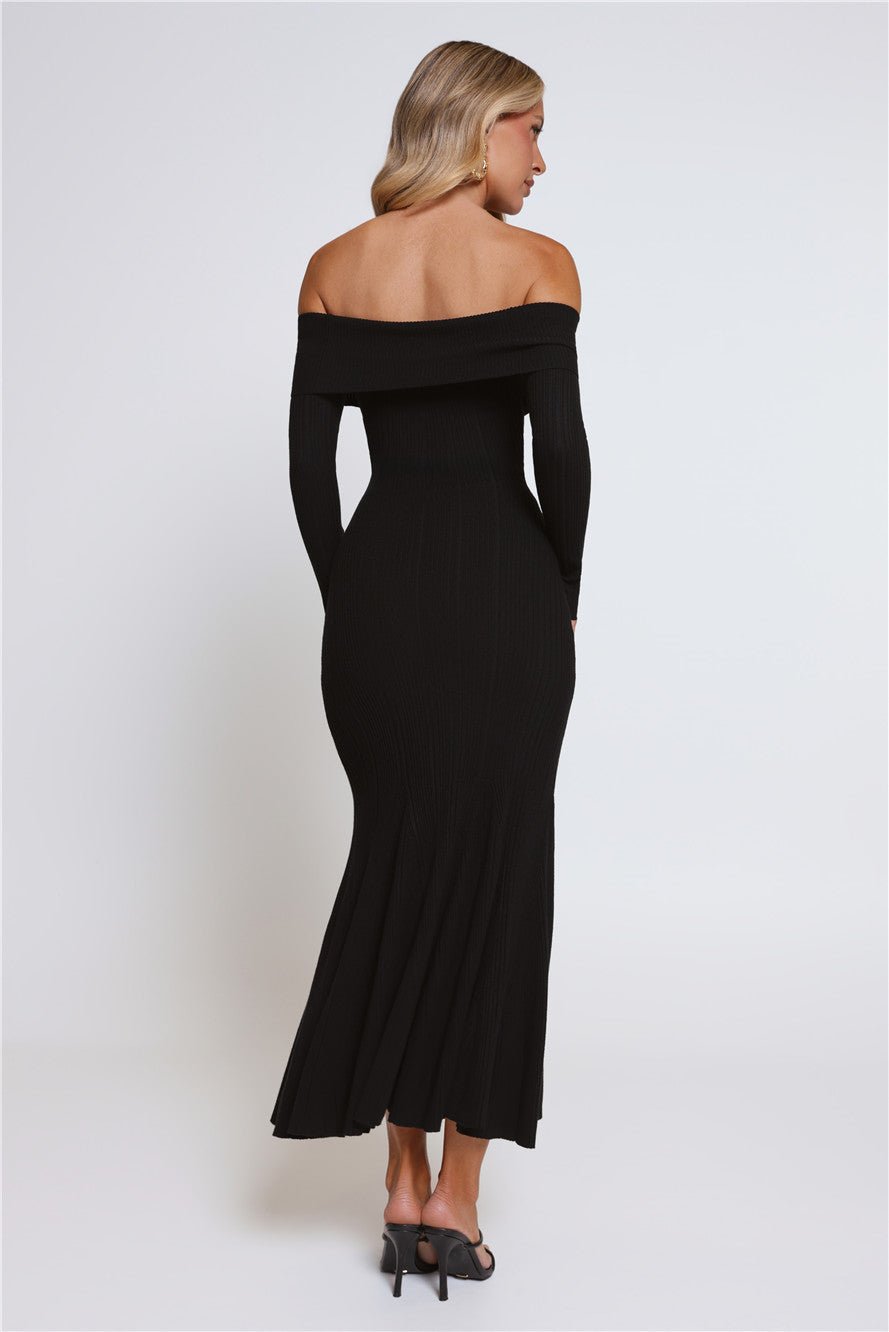 After Hours Aura Knit Off Shoulder Maxi Dress Black - Image 5
