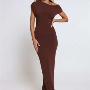 Dearest Desire Off Shoulder Maxi Dress Chocolate