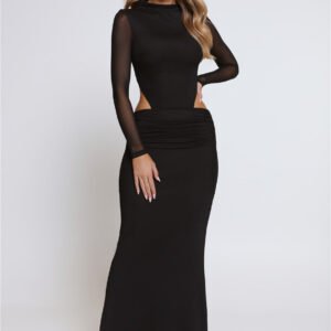 Star Crossed Moment Long Sleeve Maxi Dress Black