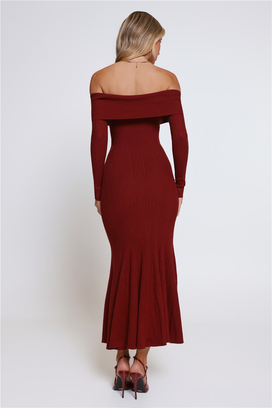 After Hours Aura Knit Off Shoulder Maxi Dress Wine - Image 6
