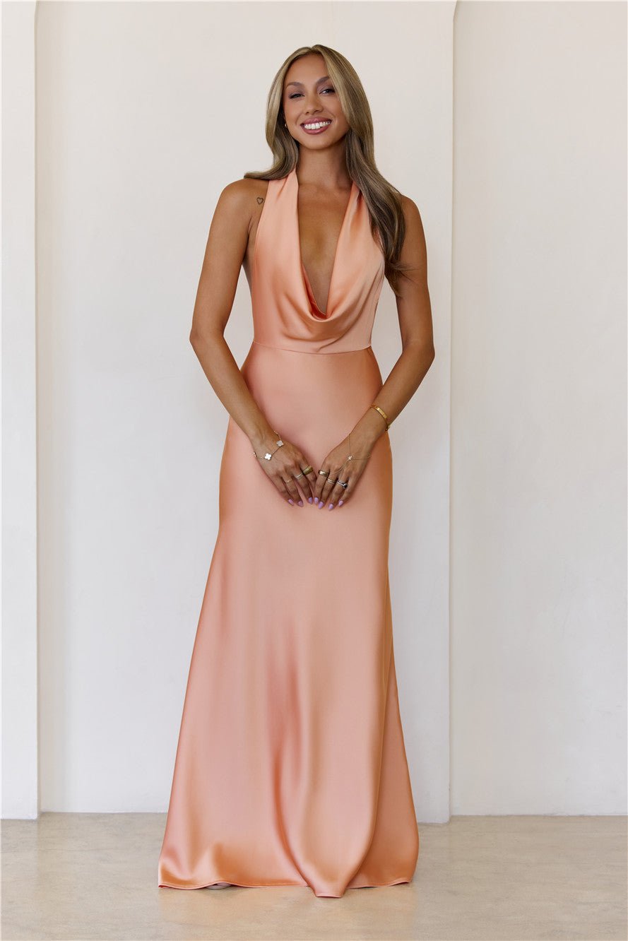 Nightfall Noir Halter Satin Maxi Dress Tangerine