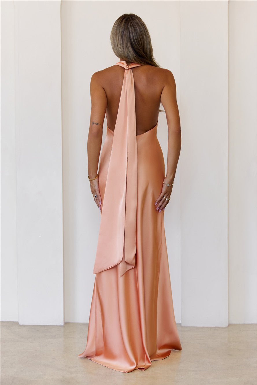 Nightfall Noir Halter Satin Maxi Dress Tangerine - Image 5