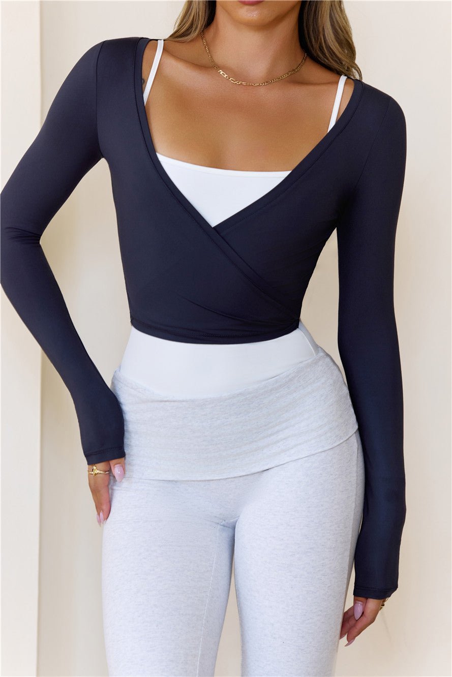 BASE Contour Ballerina Wrap Long Sleeve Crop Top Black - Image 2