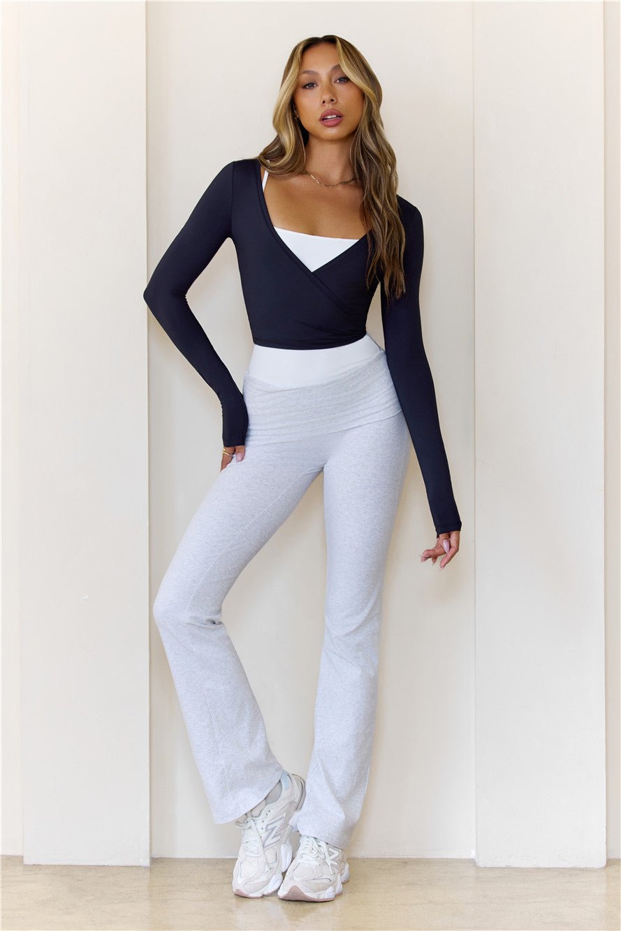 BASE Contour Ballerina Wrap Long Sleeve Crop Top Black - Image 4