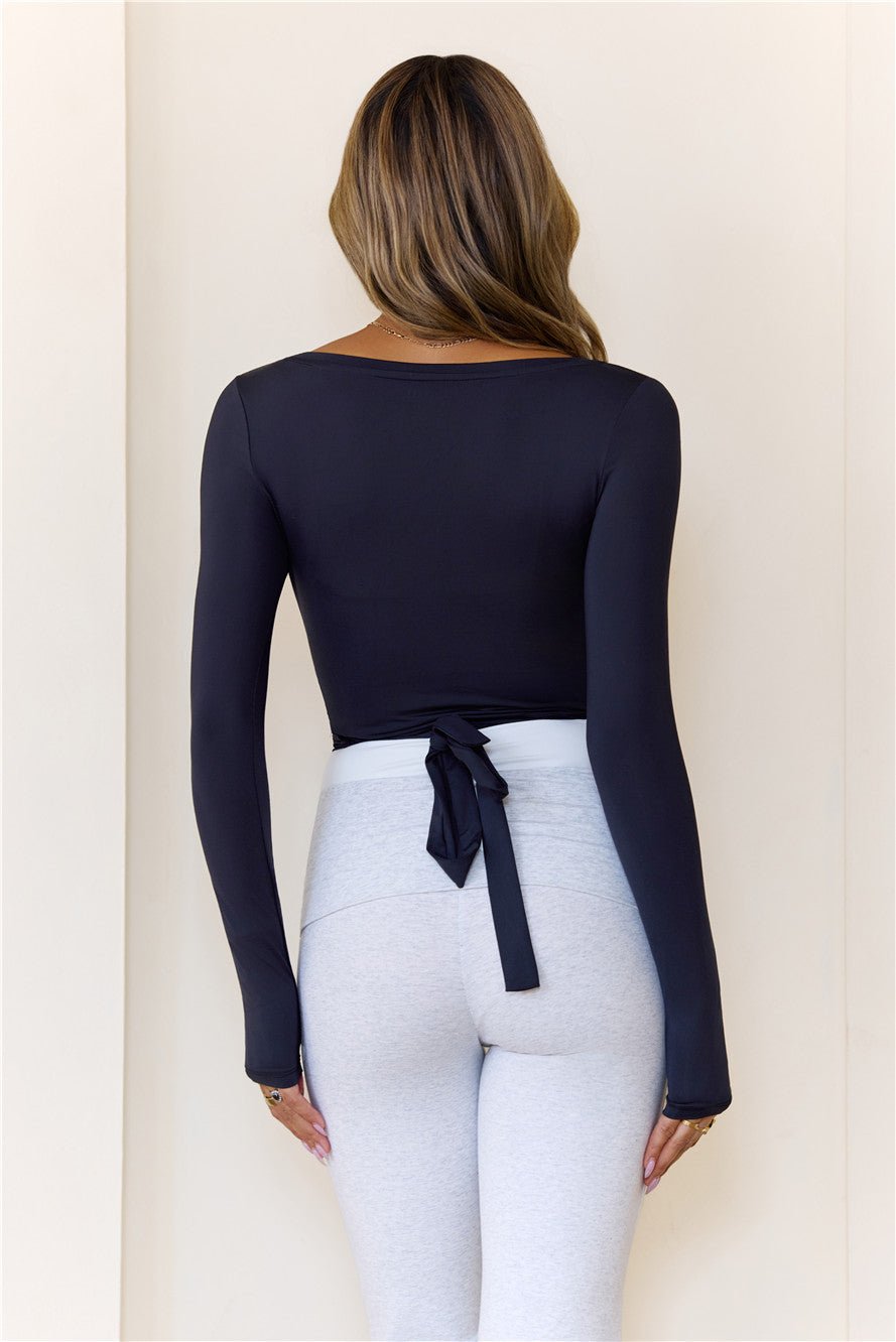 BASE Contour Ballerina Wrap Long Sleeve Crop Top Black - Image 9