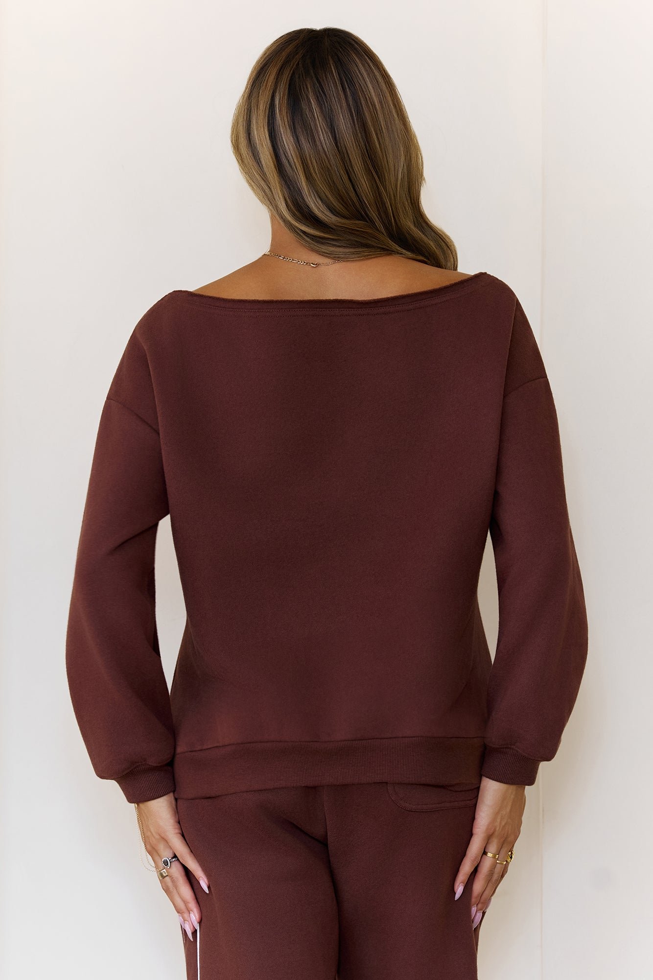 BASE Fleece Off Shoulder Sweatshirt Brown - Image 10