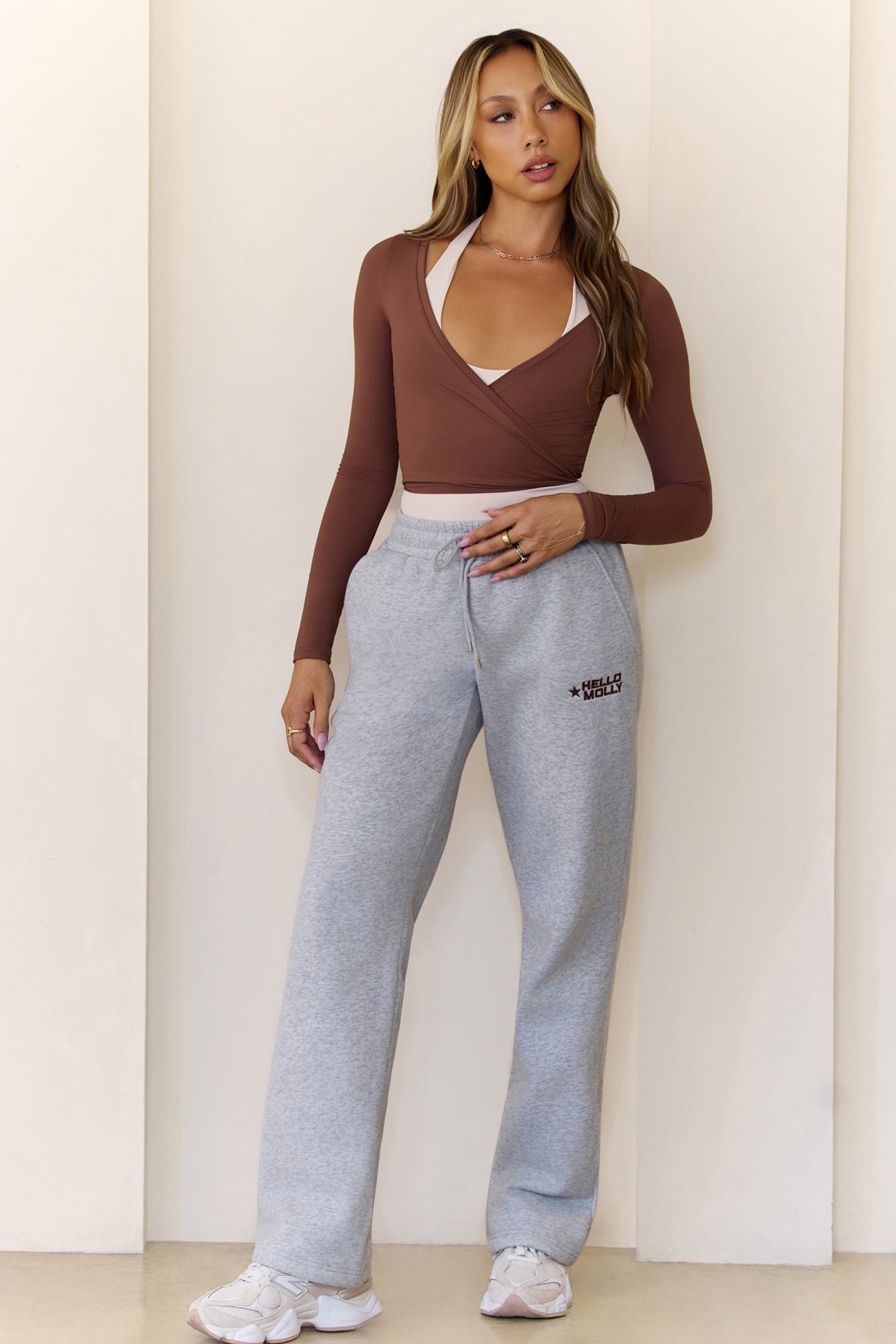 BASE Contour Ballerina Wrap Long Sleeve Crop Top Chocolate - Image 3