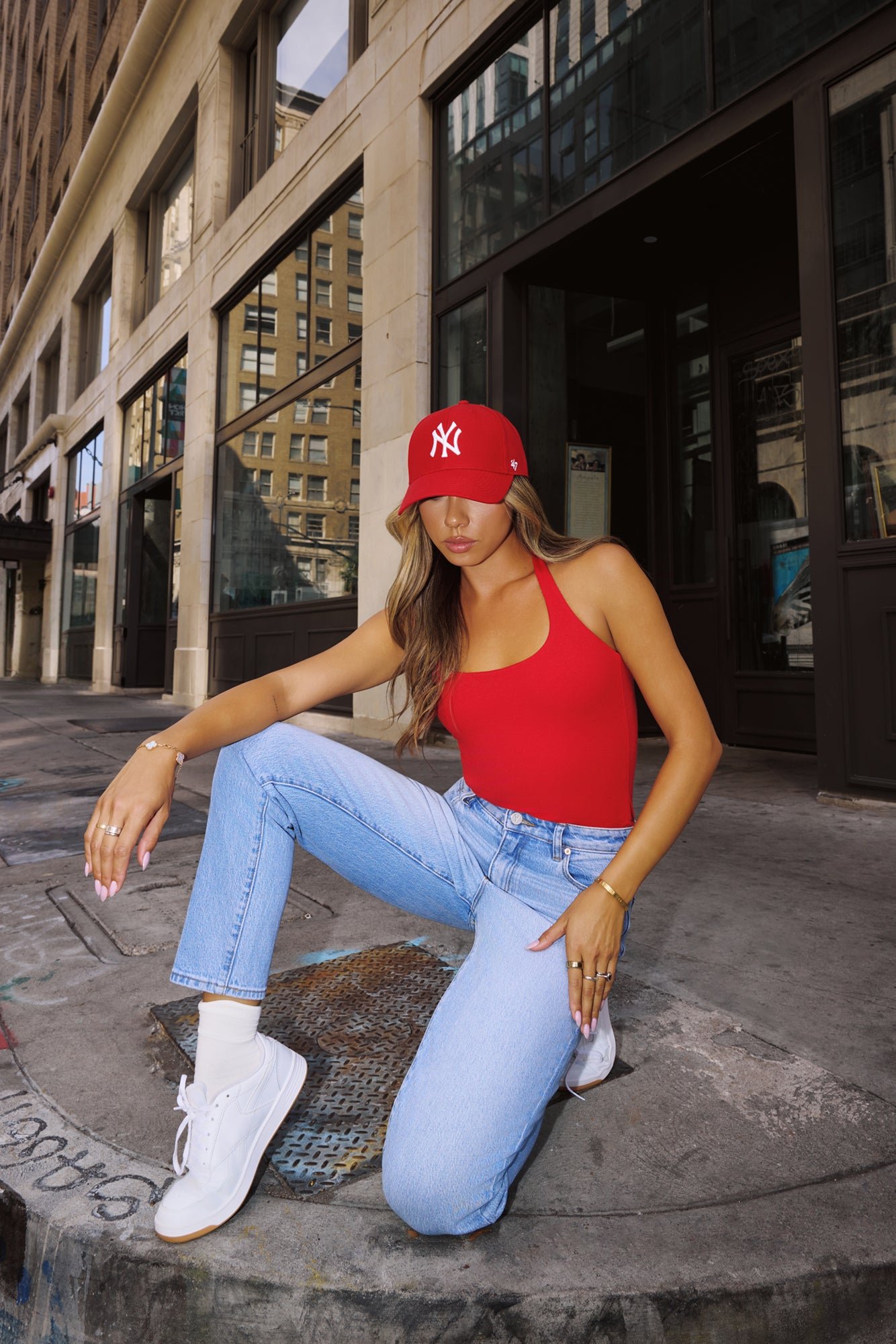 BASE Luxe Rib Simple Silhouette Halter Top Red