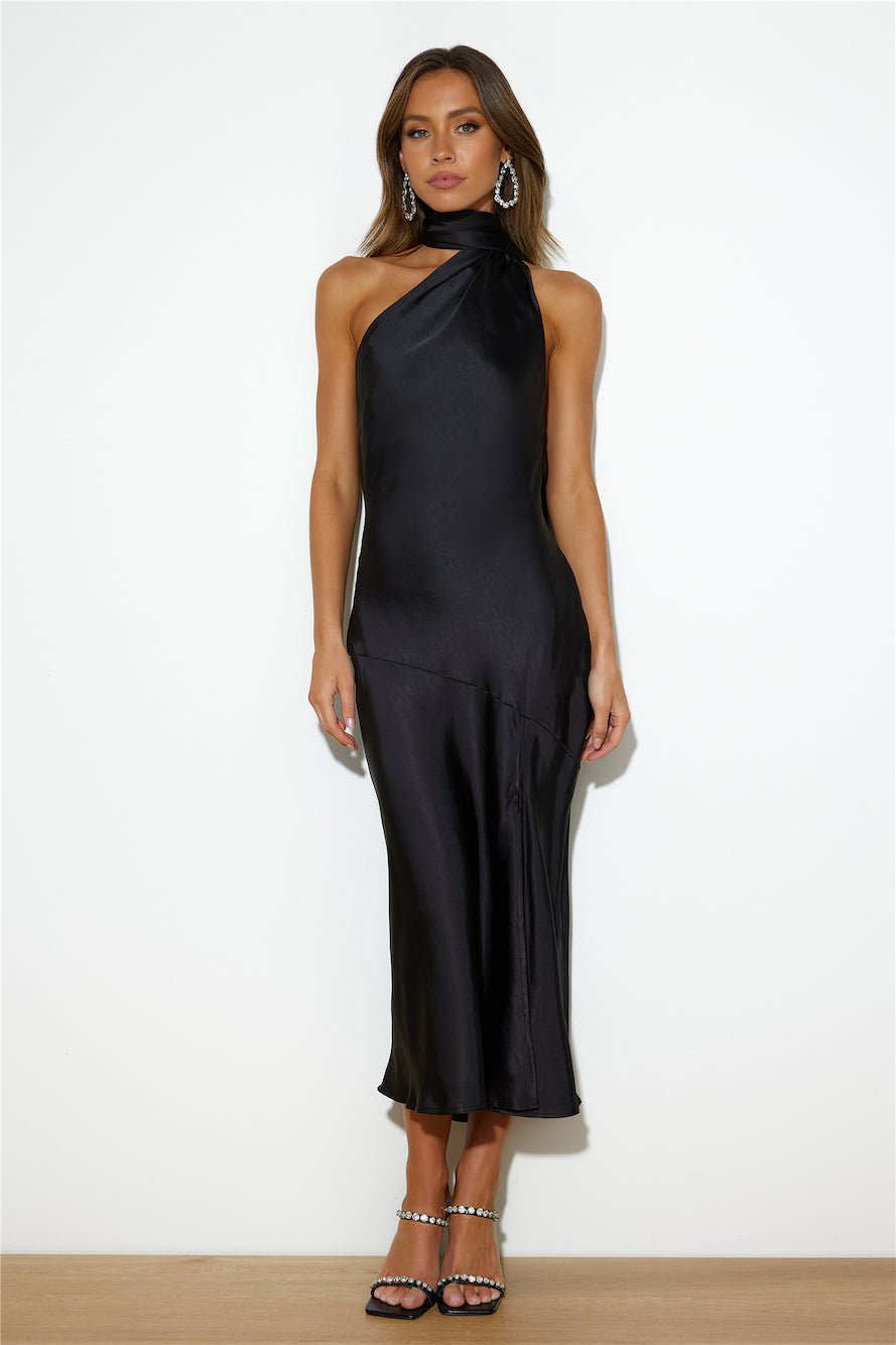 Athenian Satin Maxi Dress Black - Image 2
