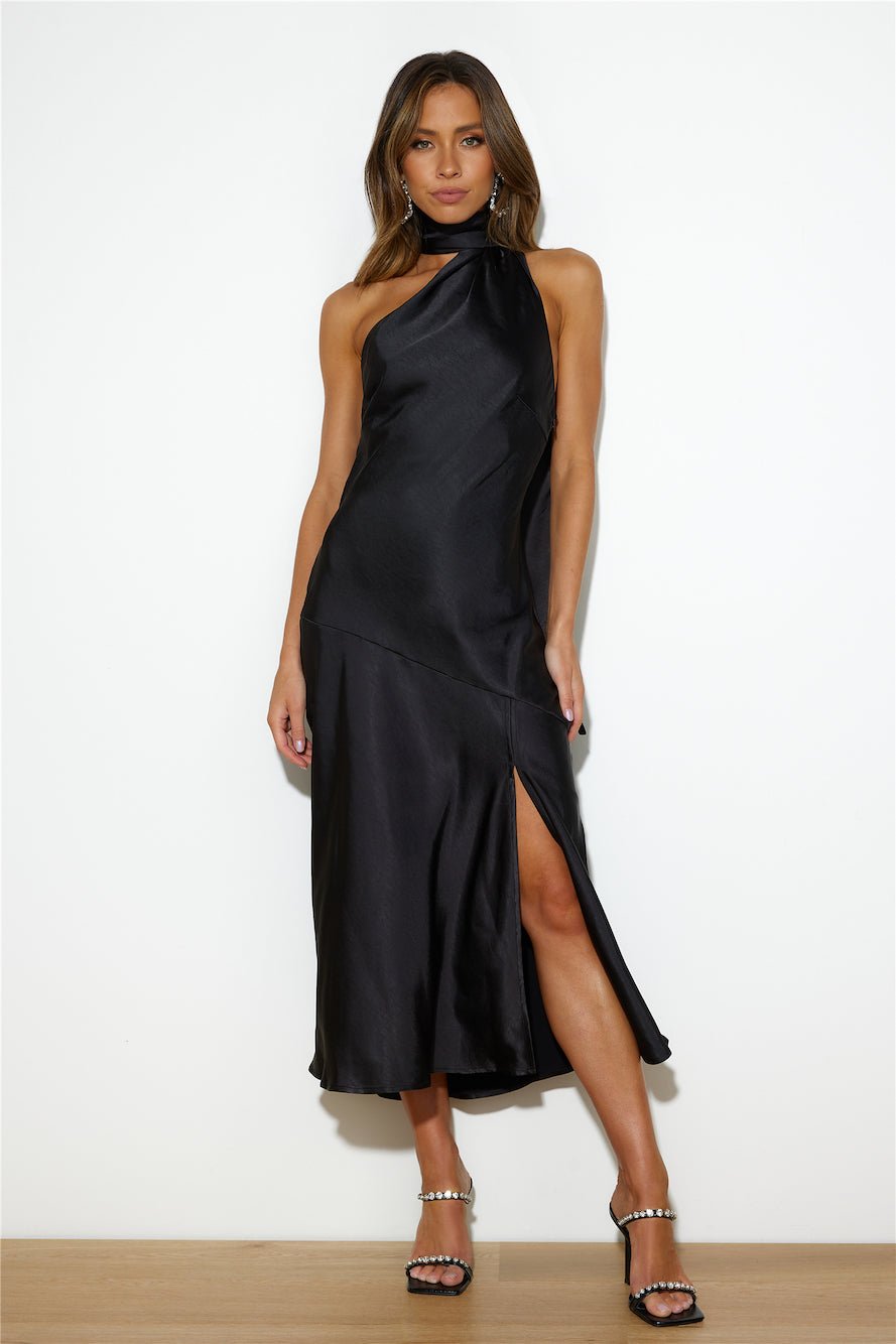 Athenian Satin Maxi Dress Black - Image 8