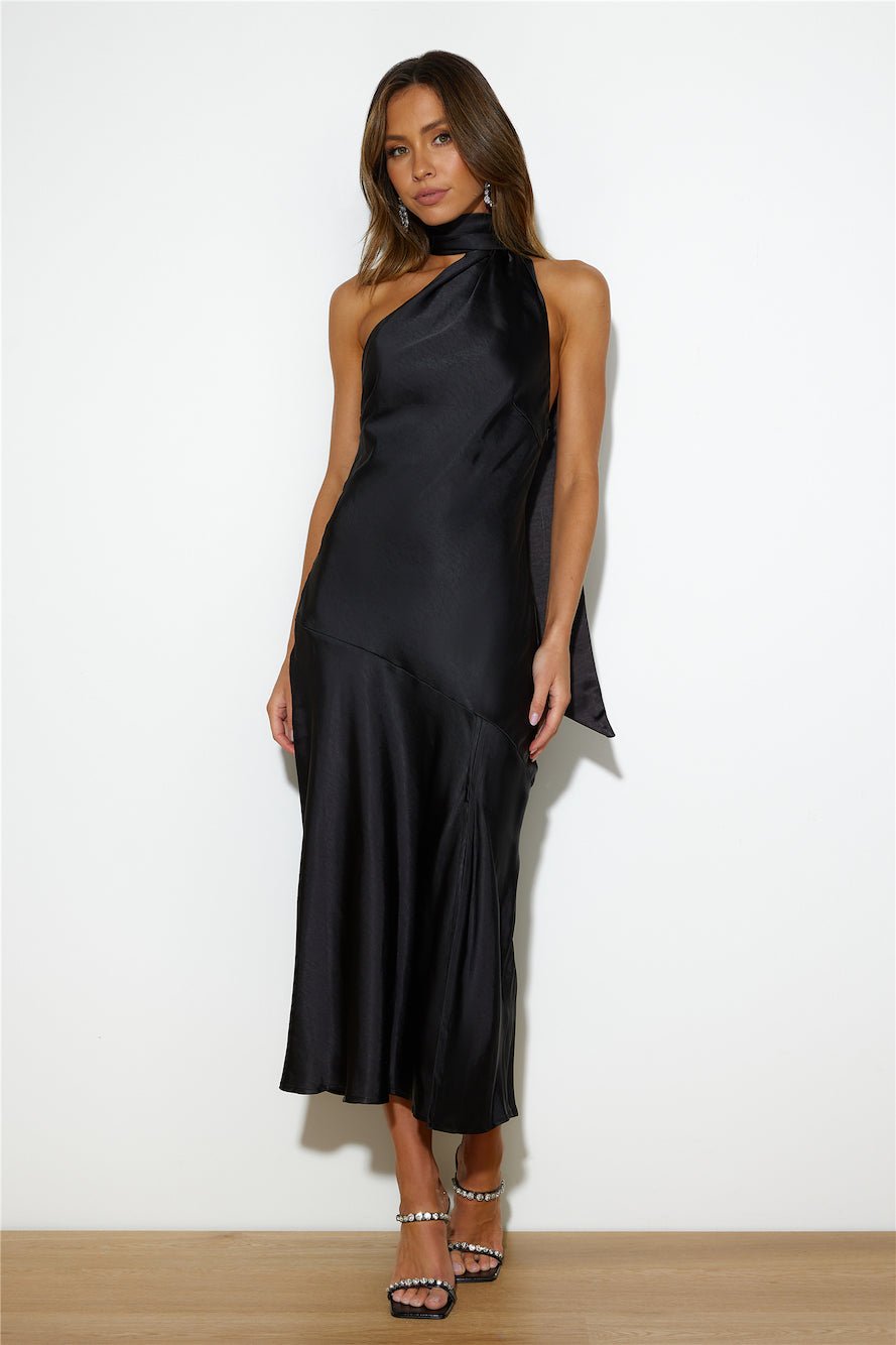Athenian Satin Maxi Dress Black - Image 10