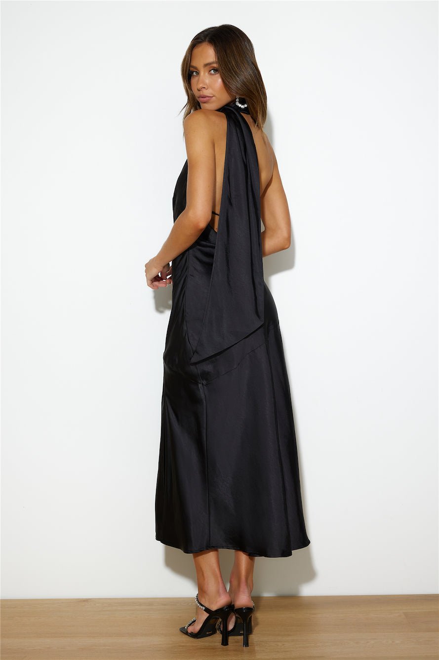 Athenian Satin Maxi Dress Black - Image 4