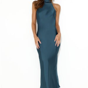 Crystal Glass Satin Maxi Dress Teal