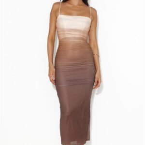 Ombre Lover Mesh Midi Dress Brown