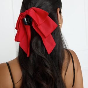 Matte Satin Bow Claw Clip Red