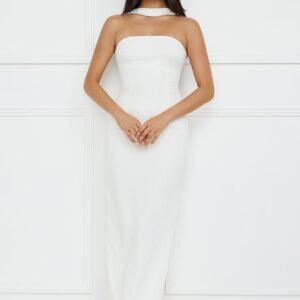 Stylish Fusion Halter Maxi Dress White