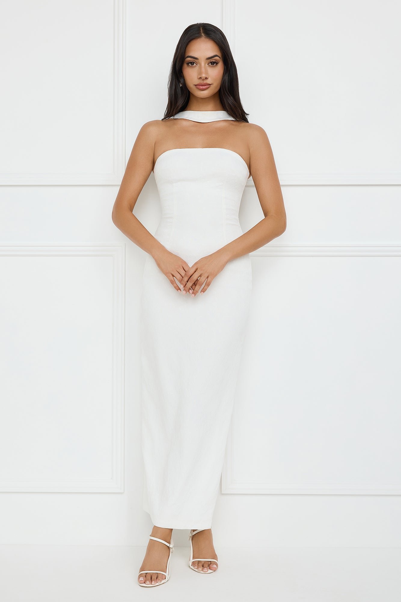 Stylish Fusion Halter Maxi Dress White
