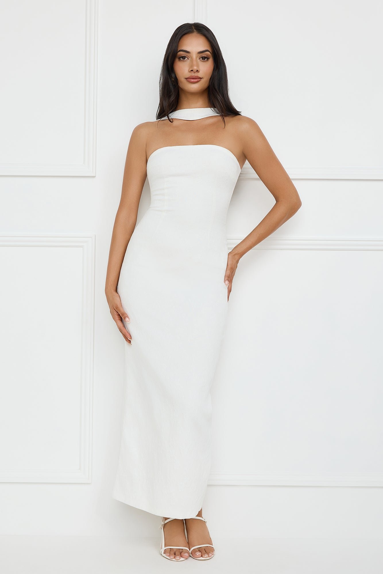 Stylish Fusion Halter Maxi Dress White - Image 5