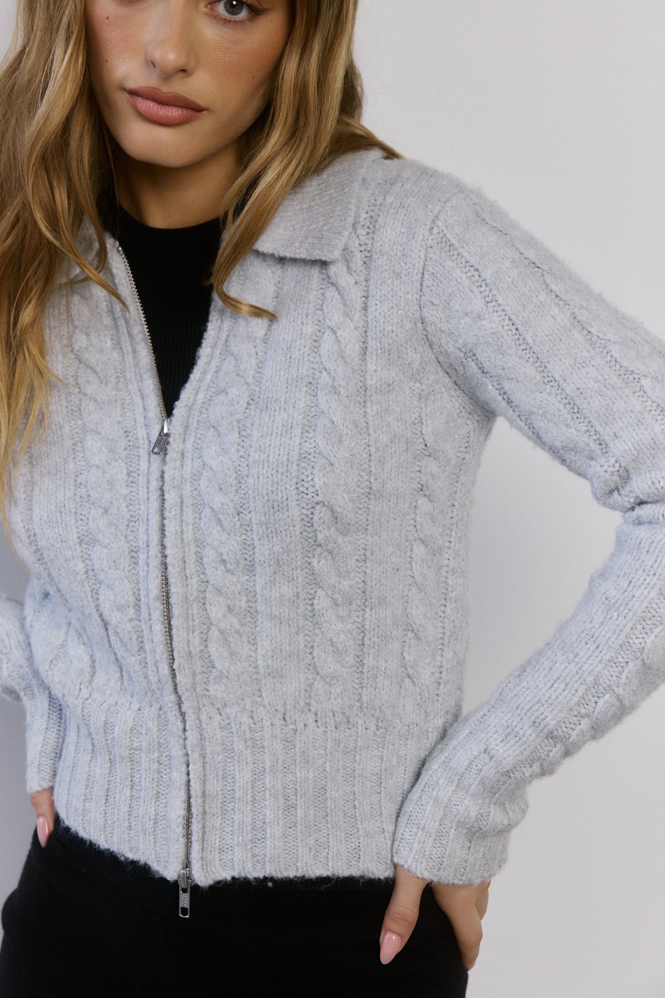 Winter Love Story Cable Knit Cardigan Grey - Image 6