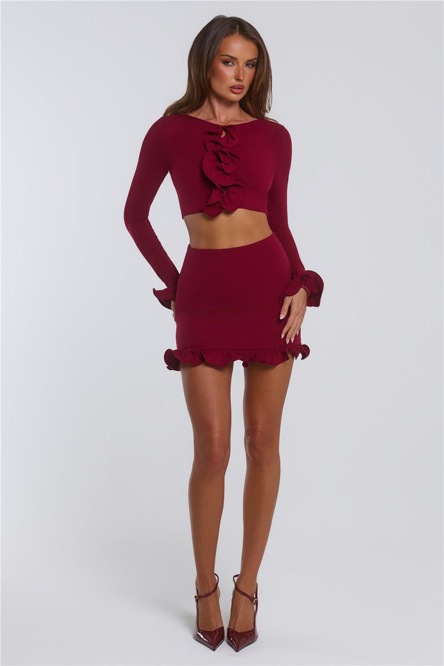 Summer Lush Long Sleeve Crop Top Wine - Image 2