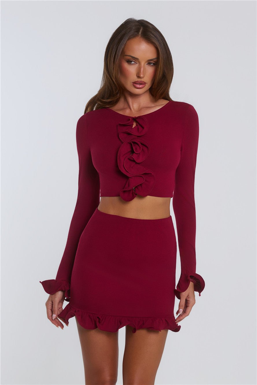 Summer Lush Long Sleeve Crop Top Wine - Image 3