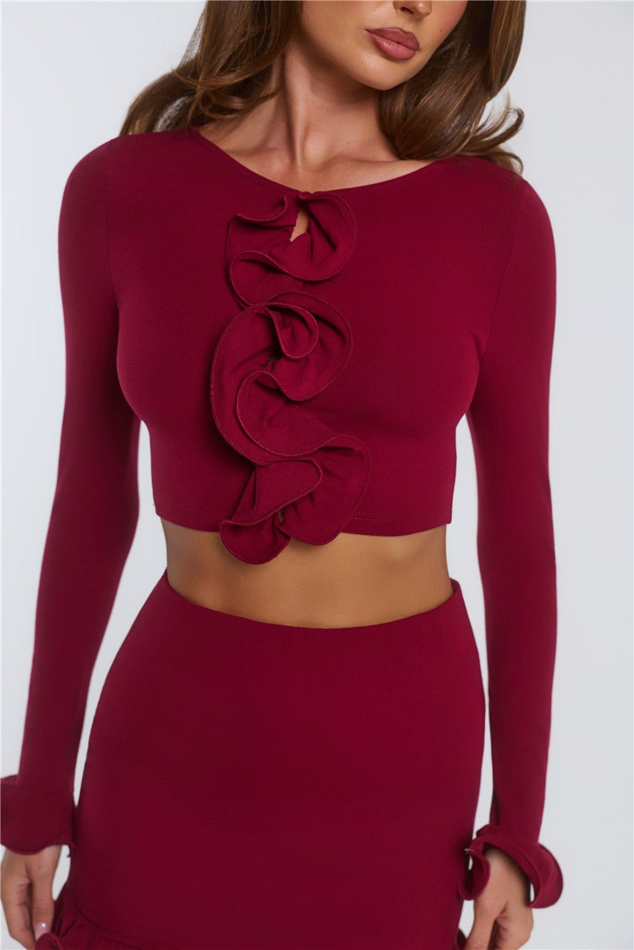 Summer Lush Long Sleeve Crop Top Wine - Image 5