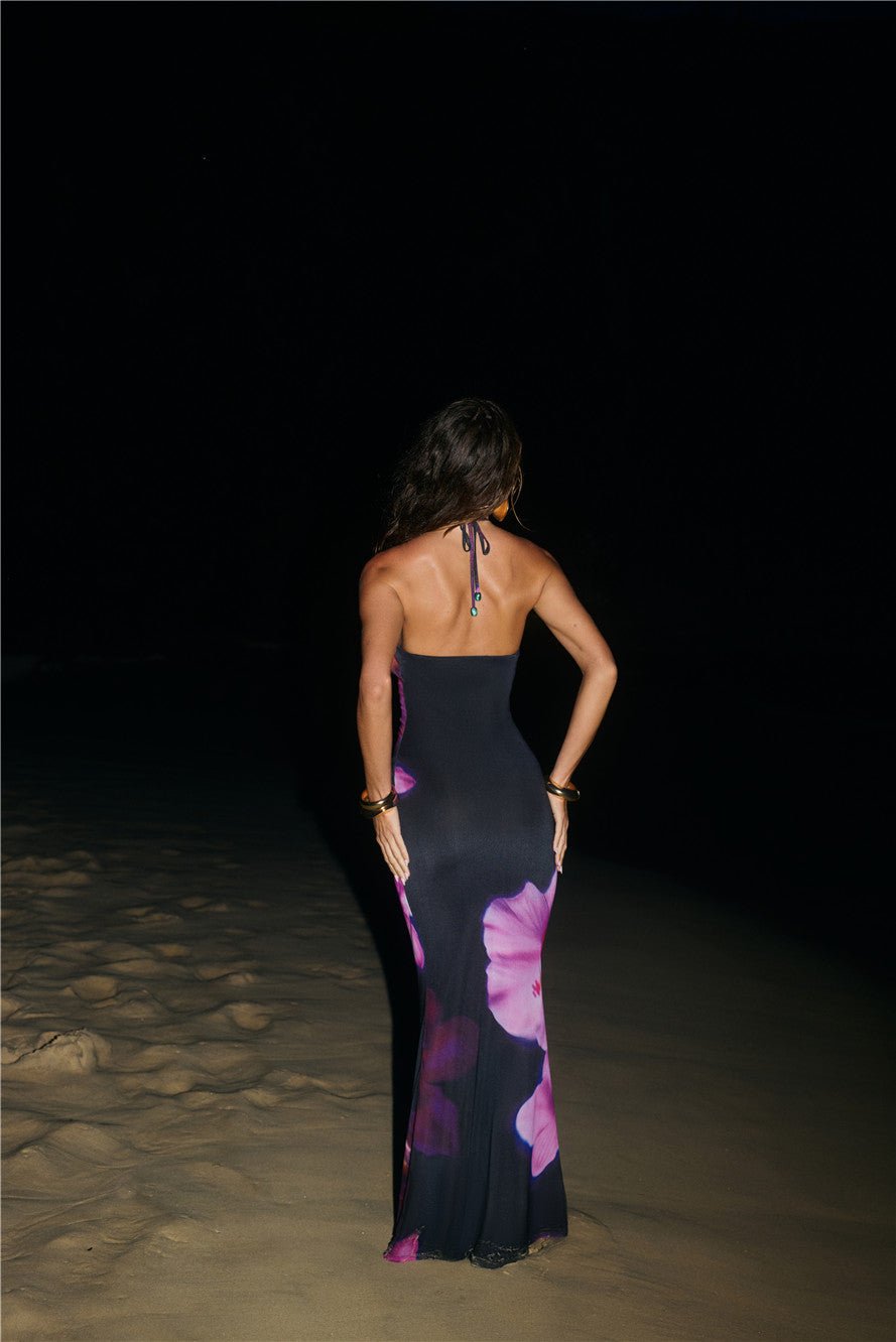 Midnight Blossoms Halter Maxi Dress Floral - Image 12