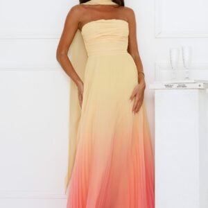Sunset Magic Strapless Pleated Maxi Dress Yellow