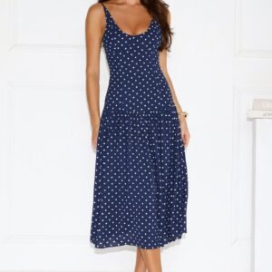 Polka Dot Charm Midi Dress Navy