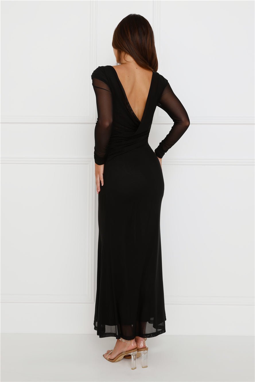 Whimsy Wonder Long Sleeve Mesh Maxi Dress Black - Image 4